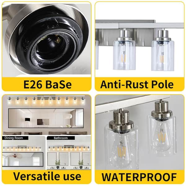 65 in. 10-Light Chrome Vanity Lights,Wall Sconces with Clear Glass, Modern Bathroom Lighting Fixtures,Bulbs Not Included