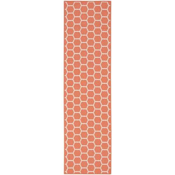 Reversible Indoor Outdoor Coral 2 ft. x 8 ft. Honeycomb Contemporary Runner Area Rug