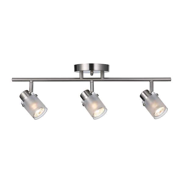 Photo 1 of 22.5 in. 3-Light Brushed Nickel Track Lighting Kit with Frosted Glass Shades
