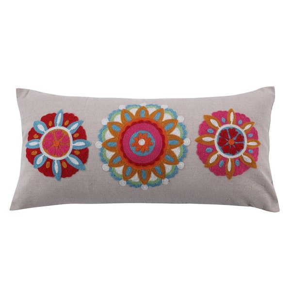 LEVTEX HOME Rhapsody Multicolor Medalliom Embroidery 12 in. x 24 in. Throw Pillow