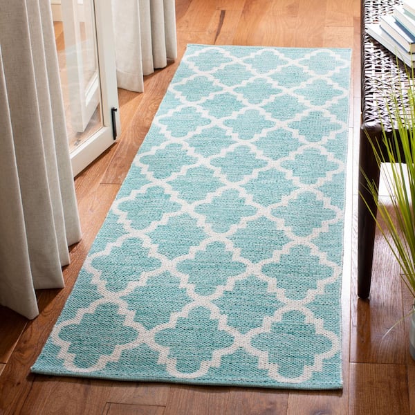 Montauk Teal/Ivory 2 ft. x 7 ft. Geometric Trellis Solid Color Runner Rug