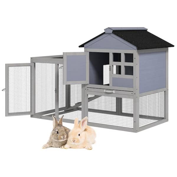 COZIWOW 2-Story Wood Rabbit Hutch Cage with Ramp Peaked Roof