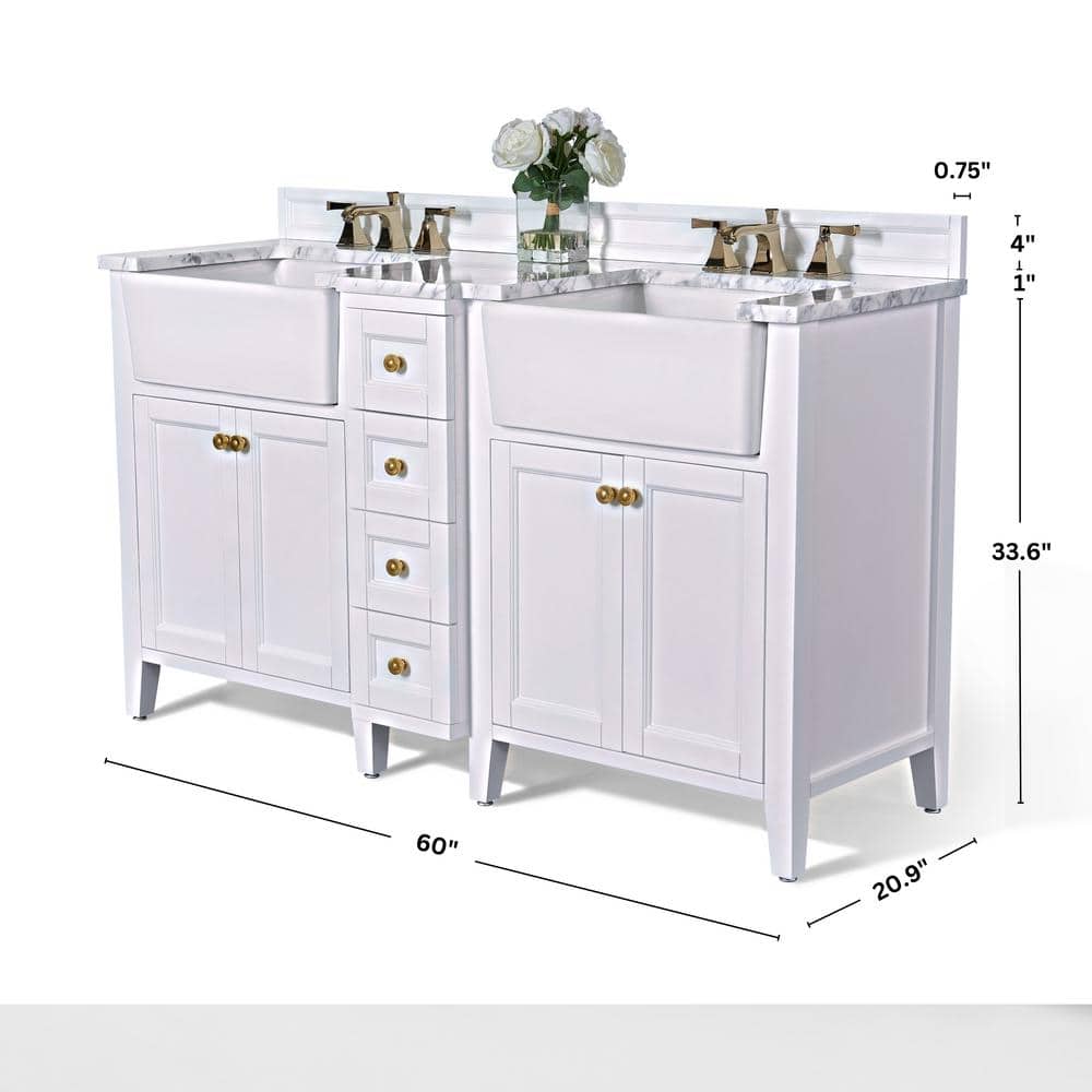 Adeline 60'' White Double Farmhouse Wood Vanity