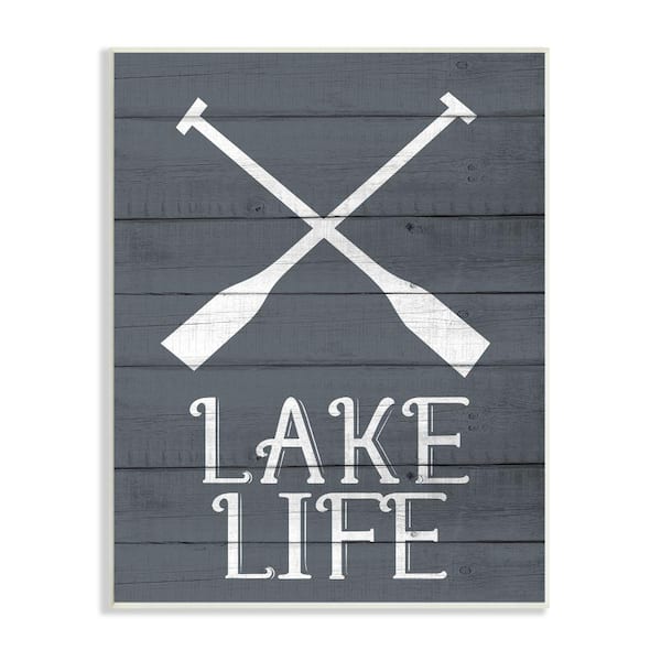 Stupell Industries "Nautical Blue Lake Phrase Rustic Boat Oars" by Kimberly Allen Unframed Typography Wood Wall Art Print 13 in. x 19 in.
