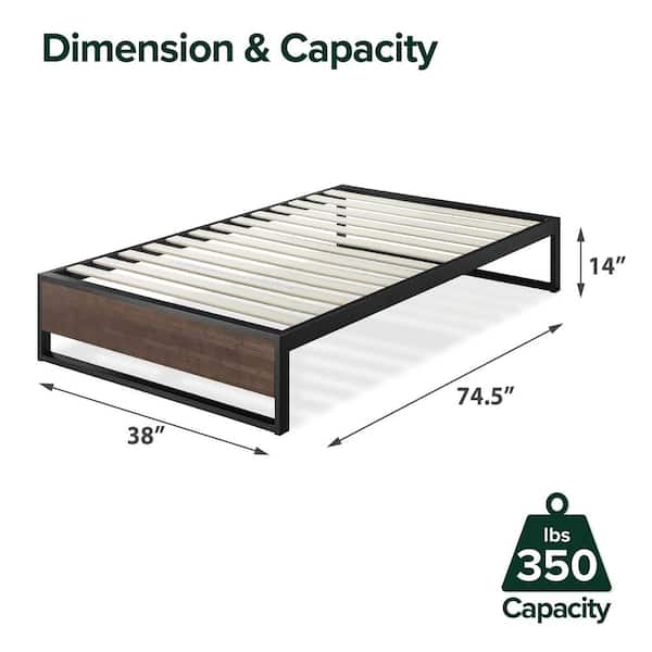 GOOD DESIGN Winner Suzanne Grey Wash Twin 14 in. Bamboo and Metal Platforma  Bed Frame