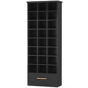 Lauren 70.87 in. H Black Wood Shoe Storage Cabinet Freestanding Tall Shoe Storage Rack with 24 Compartments and Drawer