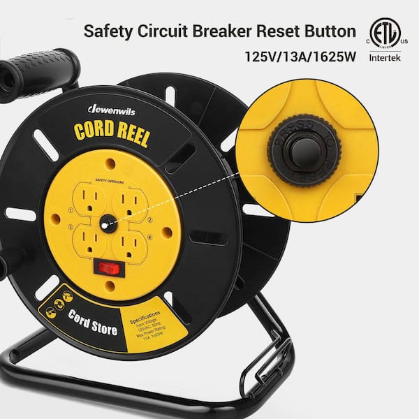 DEWENWILS Heavy Duty Hand Wind 100 ft. 14/3,16/3 Gauge 10Amp Retractable  Extension Cord Reel with 4 Grounded Outlets HCRB00E - The Home Depot