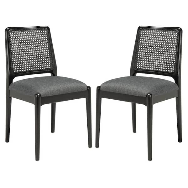 SAFAVIEH Reinhardt Gray/Black 17.5 in. Rattan Dining Chair Set of 2