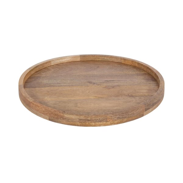 Halsey Natural Brown Round Wood 18 in. Decorative Tray