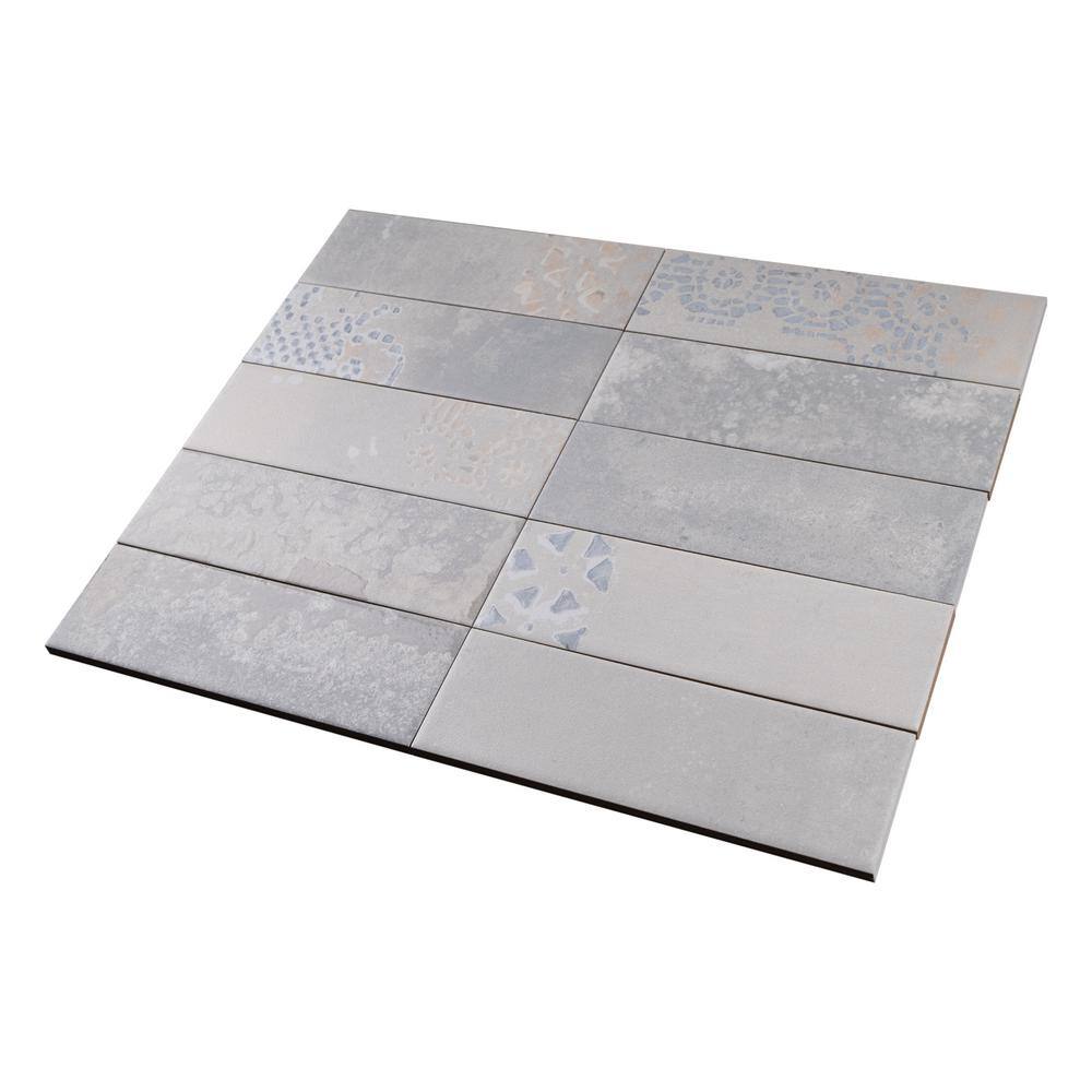 Tempo 3" x 8" White and Gray Porcelain Subway Tile