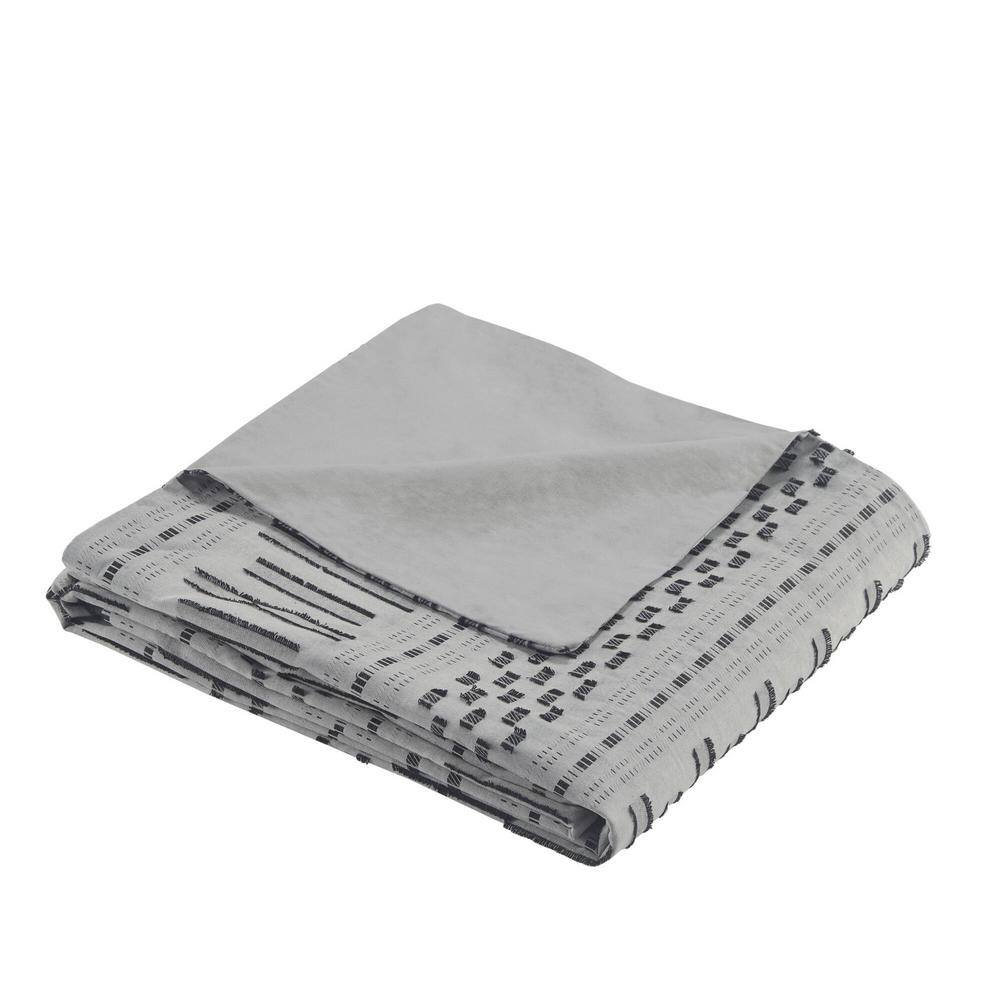 Full/Queen Gray Cotton Jacquard Duvet Cover Set with Textured Accents