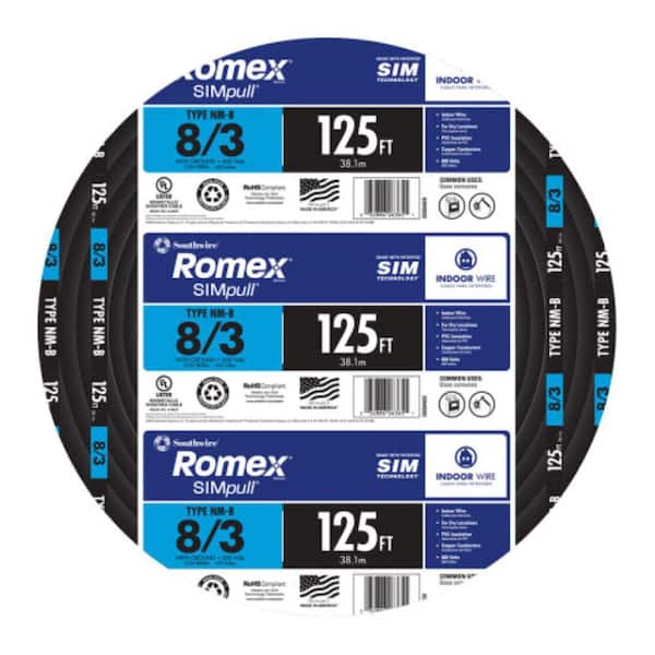 125 ft. 8/3 Stranded Romex SIMpull CU NM-B W/G Wire
