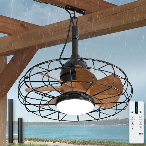 18 in. Brown Indoor/Outdoor Wet-Rated Powerful LED Caged Modern Ceiling Fan with Lights and Smart Remote