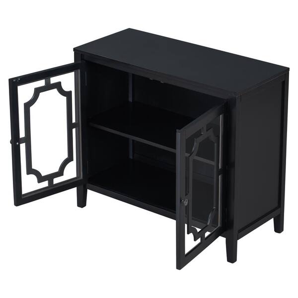 Linon Home Decor Maxwell Black Small Accent Storage Cabinet with Glass Pane Overlay