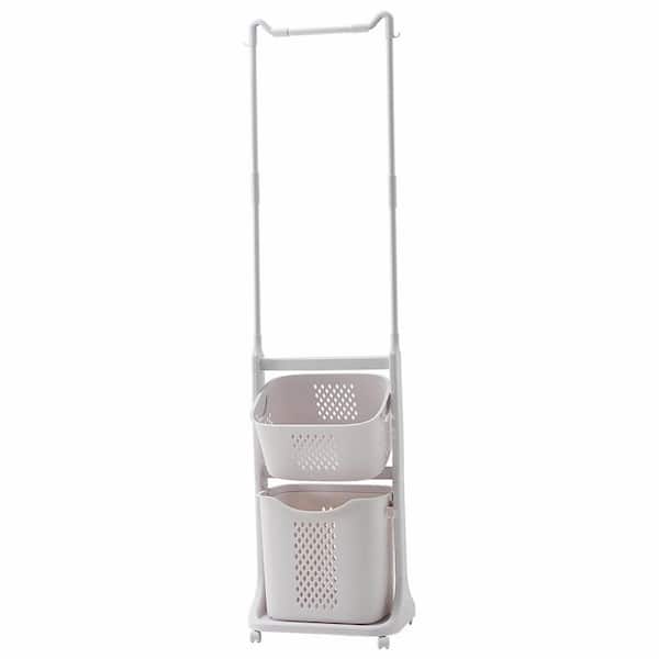 2-Tier Laundry Hamper Sorter with Hanging Bar, Rolling Laundry Baskets with Wheels Removable, Stackable Laundry Cart