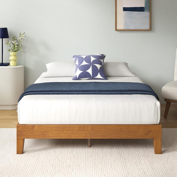 Solid Brown Wood Frame 12 in. Queen Platform Bed