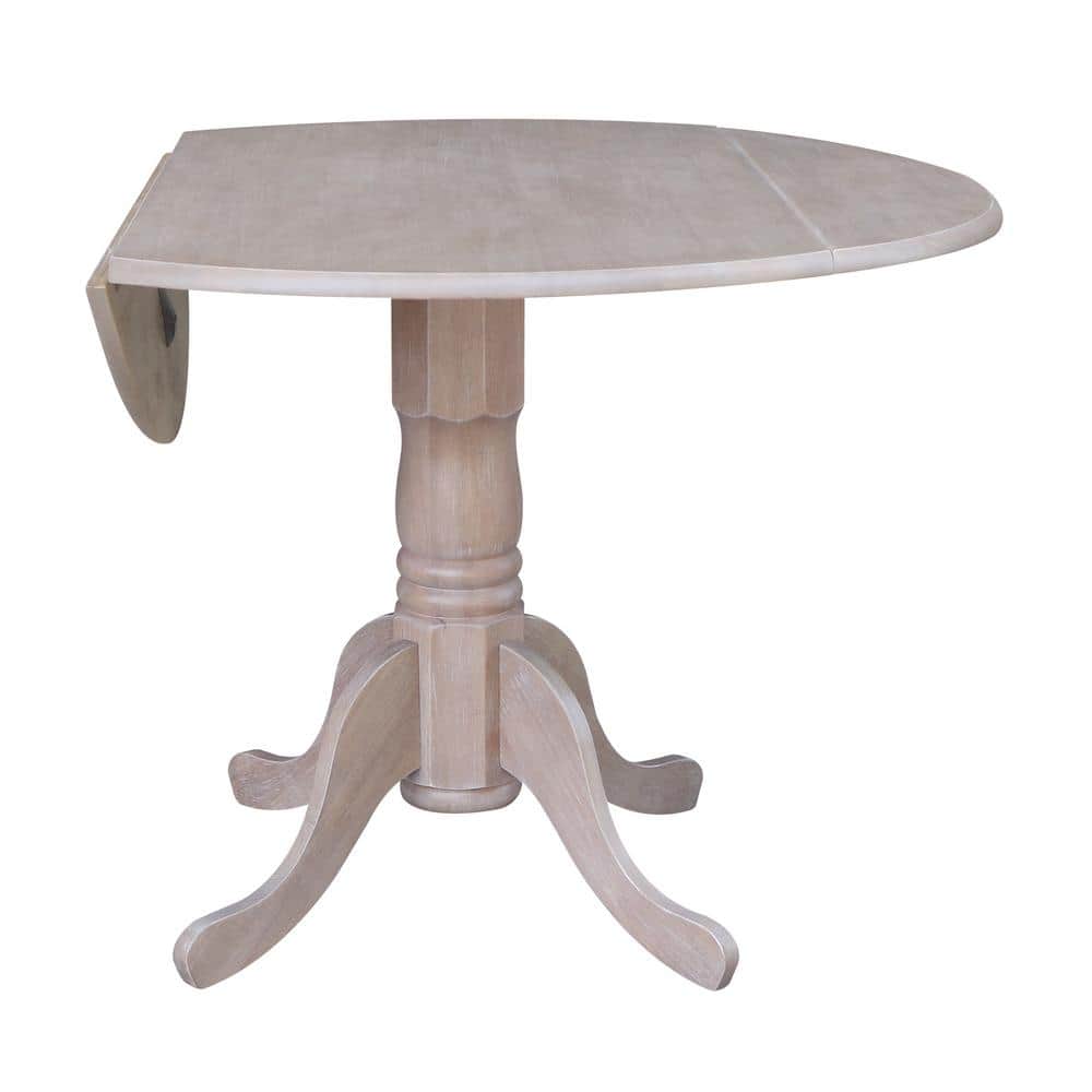 42" Washed Gray Taupe Round Wood Extendable Dining Table