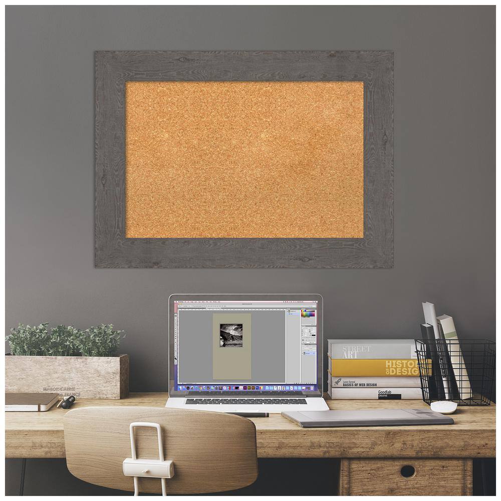 Rustic Grey Wood Framed Corkboard Memo Board 29.38 x 21.38 in.