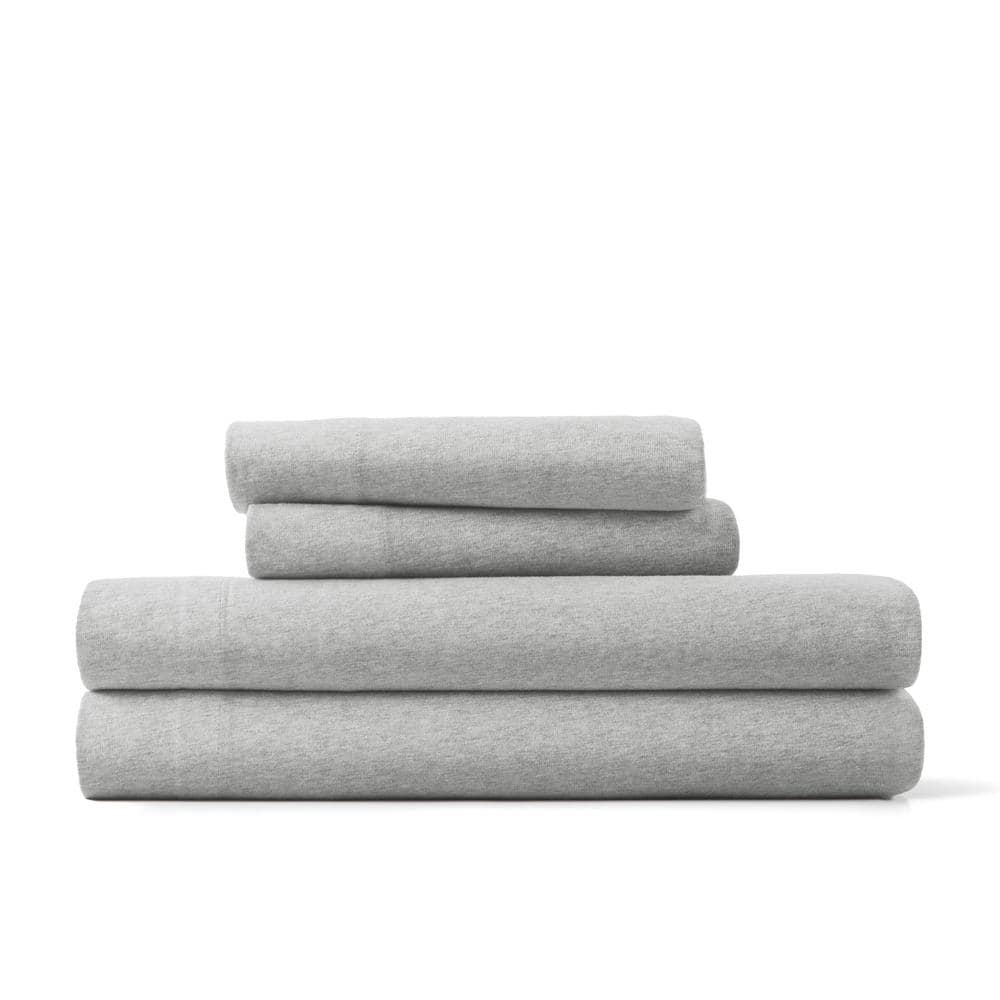 Light Gray Twin Cotton Jersey Knit 4-Piece Bedding Set