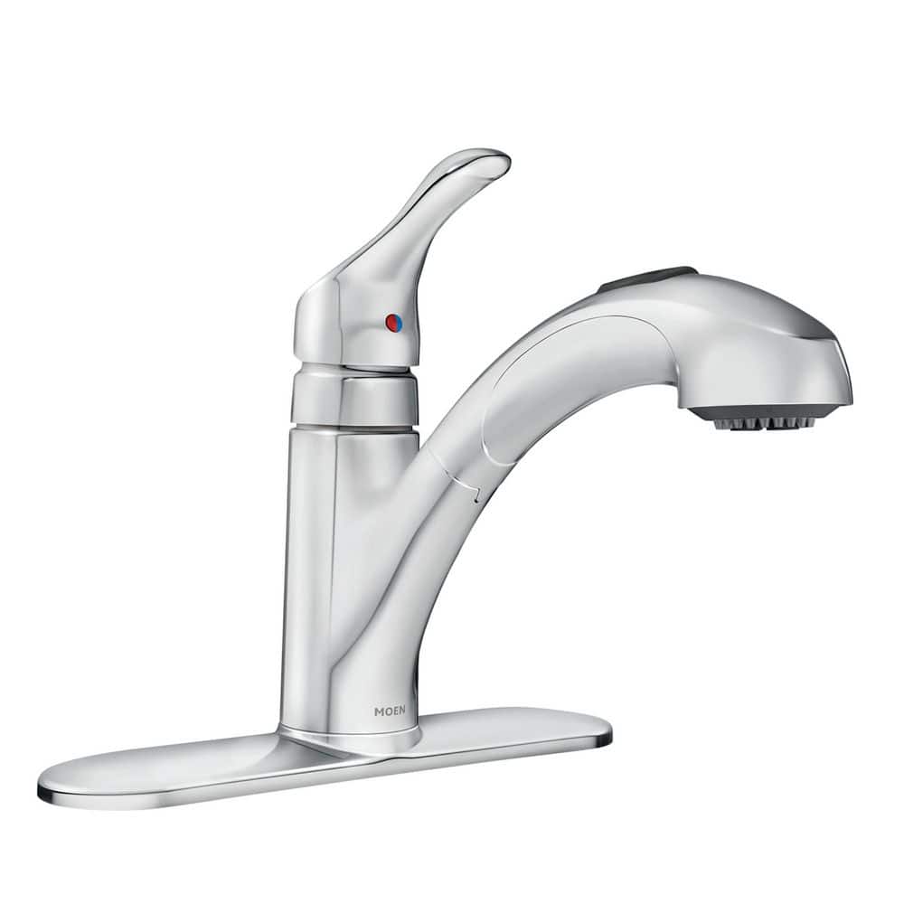 MOEN Renzo Chrome 9 in. H Pull Out Sprayer Kitchen Faucet with 360 ...