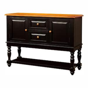 Stanley Black and Antique Oak Solid Wood 52.25 in. Buffet Server with Multiple Drawers