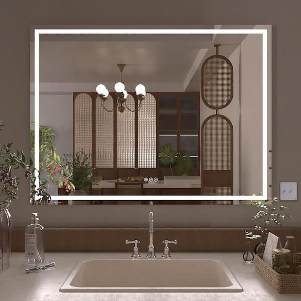 Althea 48 in. W x 36 in. H Rectangular Frameless LED Anti-Fog Wall Bathroom Vanity Mirror in Polished Crystal