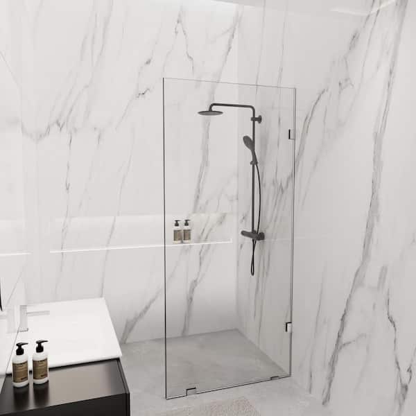 NANAWO 36 in. W x 78 in. H Frameless Fixed Single Panel Shower Screen Door in Brushed Nickel with 3/8 in. (10mm) Clear Glass