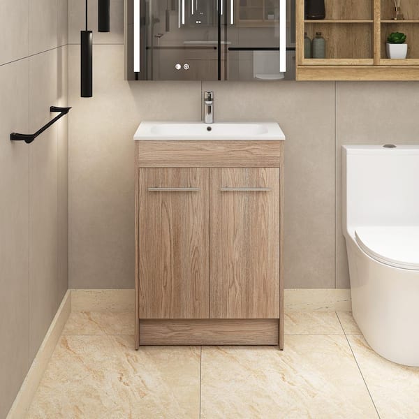 Staykiwi 24 in. W x 18 in. D x 34 in. H Freestanding Bath Vanity in White oak with White Top