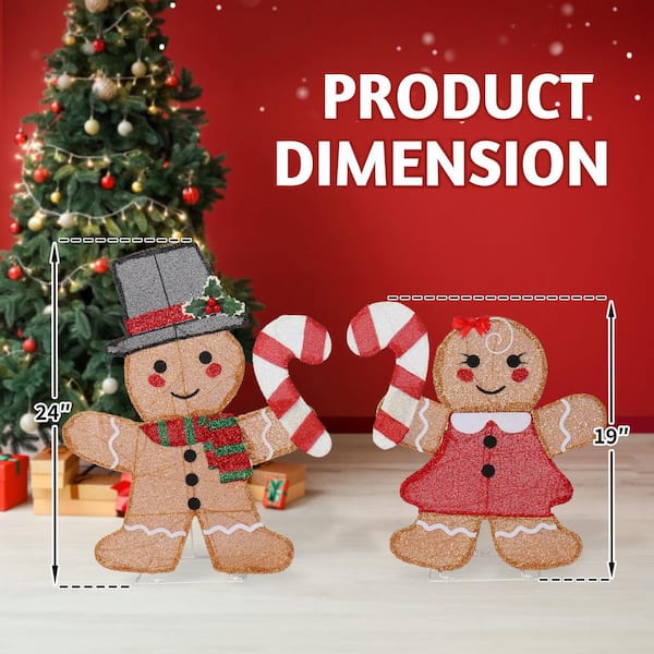 Karl home 2PCS 24 in. Pre-lit Gingerbread Man 2D Christmas