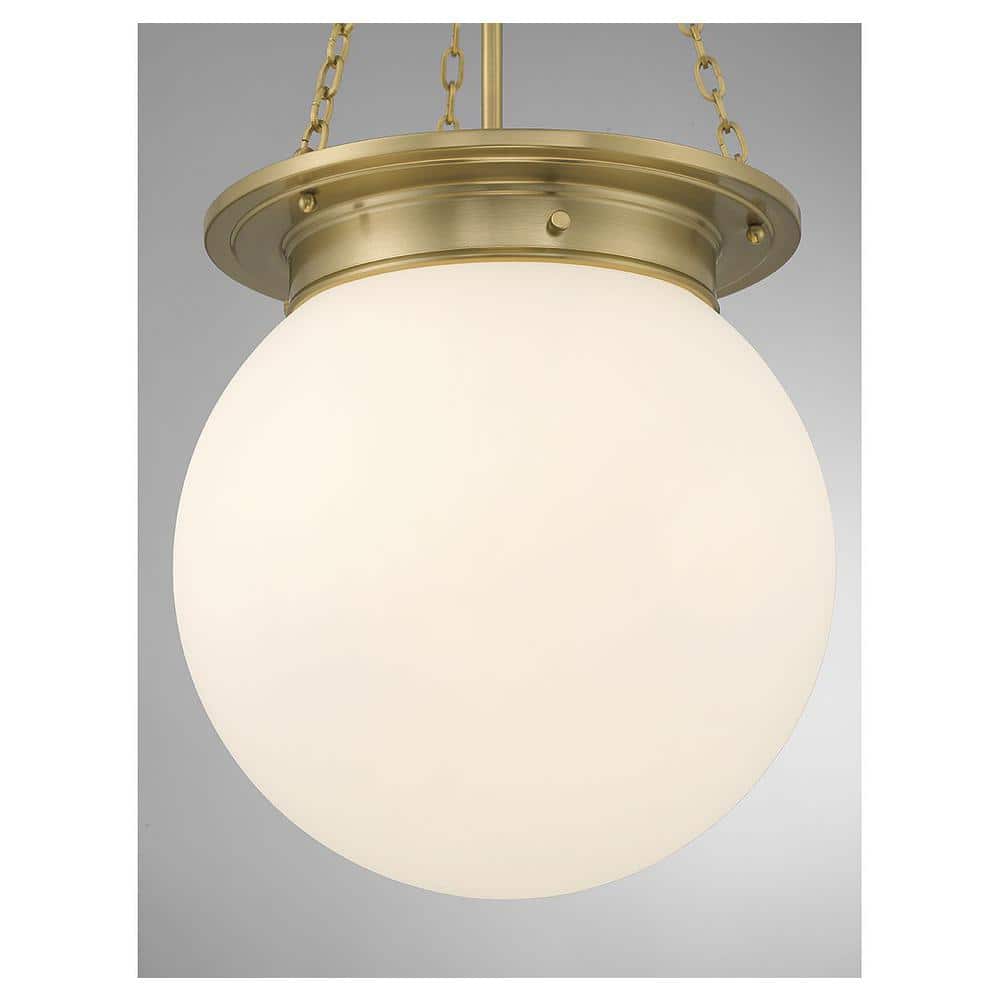 Elegant Globe 3-Light Pendant in Warm Brass with White Opal Glass