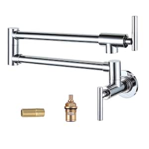 Contemporary Wall Mount Pot Filler Faucet with Lever Blade Handle in Polished Chrome