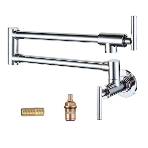 WOWOW Contemporary Wall Mount Pot Filler Faucet with Lever Blade Handle in Polished Chrome