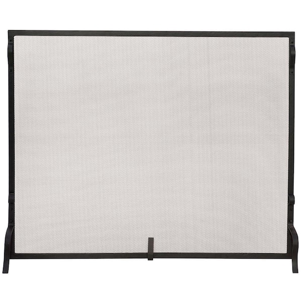 UniFlame Black Wrought Iron 41 in. W Single-Panel Heavy Guage Sparkguard Fireplace Screen