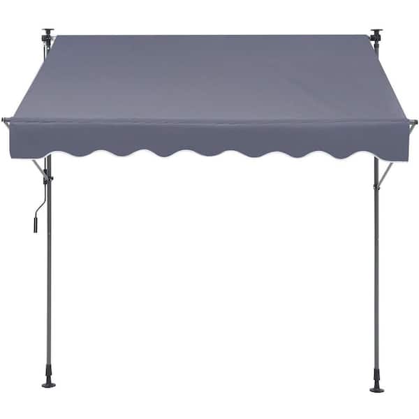 Manual Retractable Awning, 118in. Outdoor Patio Sunshade Shelter, Adjustable Awning Canopy with 39in. Curtain for Garden