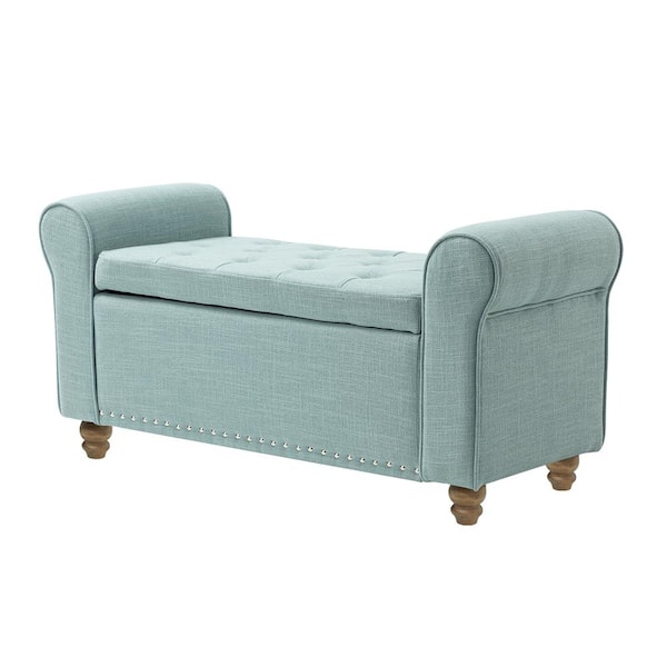 ARTFUL LIVING DESIGN Laura 43.7"W*16.5"D*22"H Blue Upholstered Entryway Storage Bench