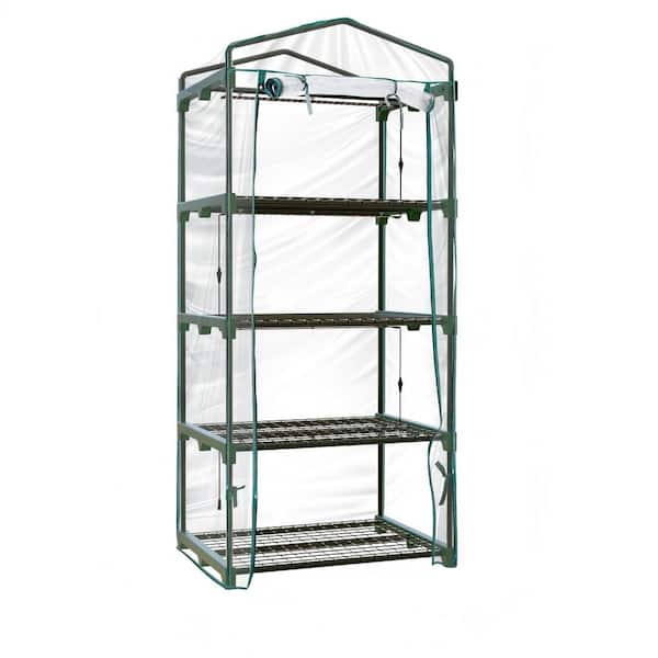 26.8 in. W x 19.3 in. D x 61.8 in. H 4-Tier Mini Greenhouse with Grow Lights, Zippered PVC Cover Greenhouse, Seed Trays