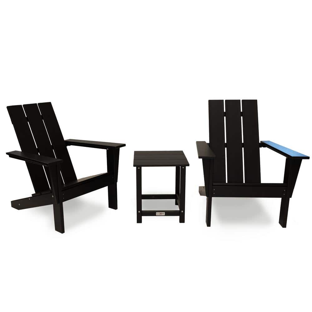 Arcadia Black HDPE 3-Piece Outdoor Adirondack Chair and Table Set