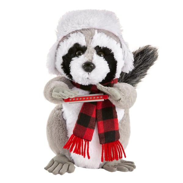 Home Accents Holiday 11 in. Animated Raccoon Plush Playing Harmonica with Sound