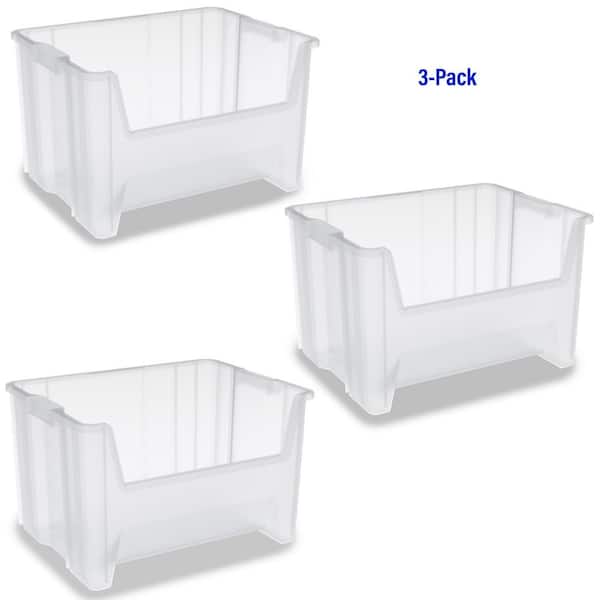 13017 Plastic Stak-N-Store Storage Container Bins, 15 in. x 20 in. x 12 1/2 in. Clear, 3-Pack
