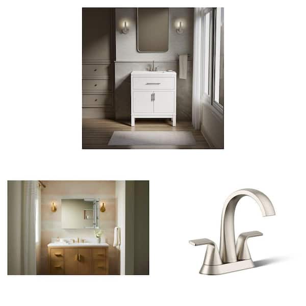 Accra 30 in. White Vanity with Quartz Top, 25 in. Medicine Cabinet, and 4 in. Nickel Faucet Combo