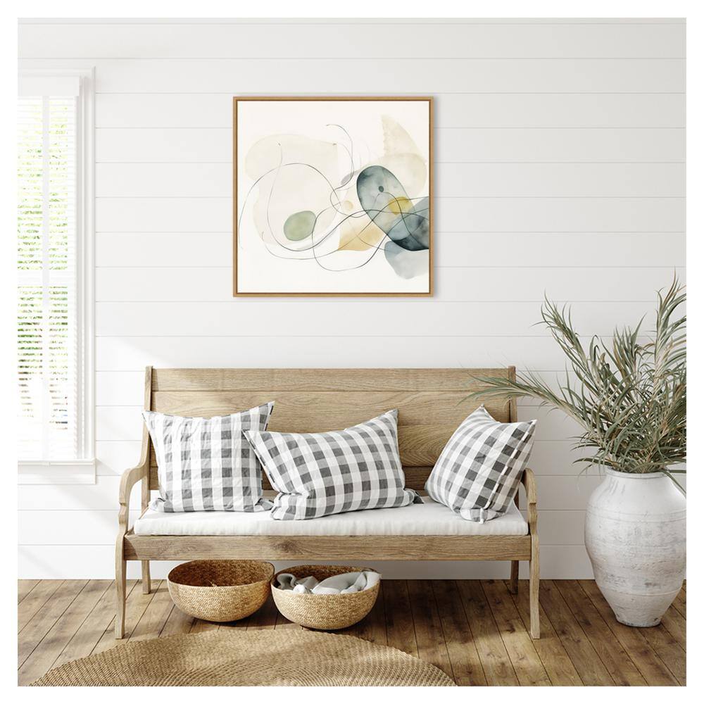 30" Watercolor Abstract Organic Shapes I Canvas Art with Maple Frame