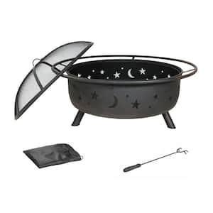 Amelia 36 in. x 24 in. Round Metal Wood and Coal Burning Black Fire Pit with Charcoal Grill and Spark Screen