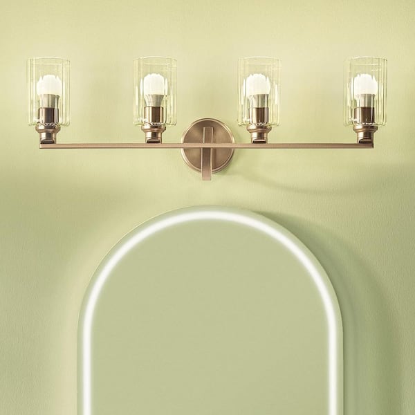 Gioe 32.25 in. 4-Light Vanity Light with Clear Fluted Glass in Champagne Bronze