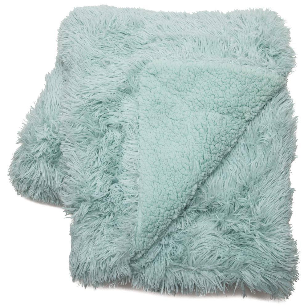 Turquoise Faux Fur Reversible Throw Blanket 50" x 65"