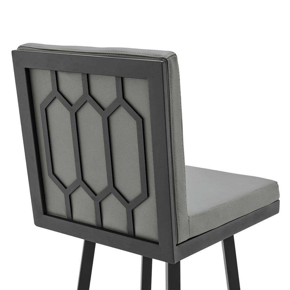 Rochester Geometric Swivel Counter Stool in Black Metal & Gray Leather