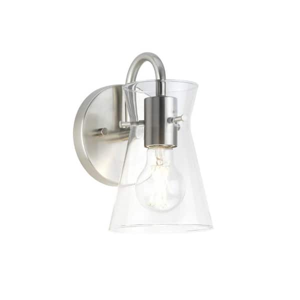 Briosco Collection 1-Light Brushed Nickel Modern Industrial Wall Sconce for Bathrooms and Powder Rooms