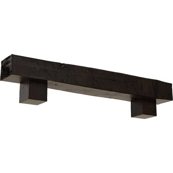 Ekena Millwork 8 in. x 12 in. x 3 ft. Knotty Pine Faux Wood Fireplace Mantel Kit, Alamo Corbels, Premium Walnut