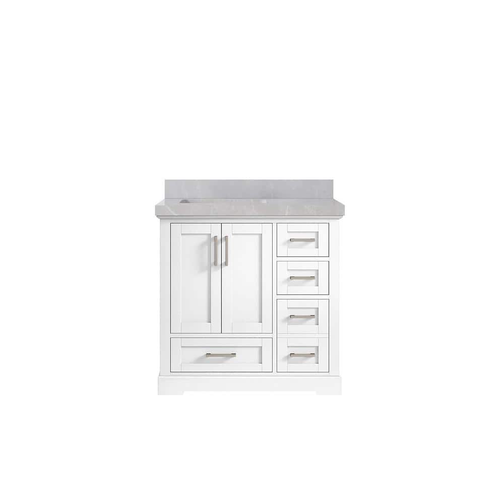 "Boston 36 in. W x 22 in. D x 36 in. H Left Offset Sink Bath Vanity in White with 2"" Pearl Gray Qt. Top" price history on PriceWatchPro