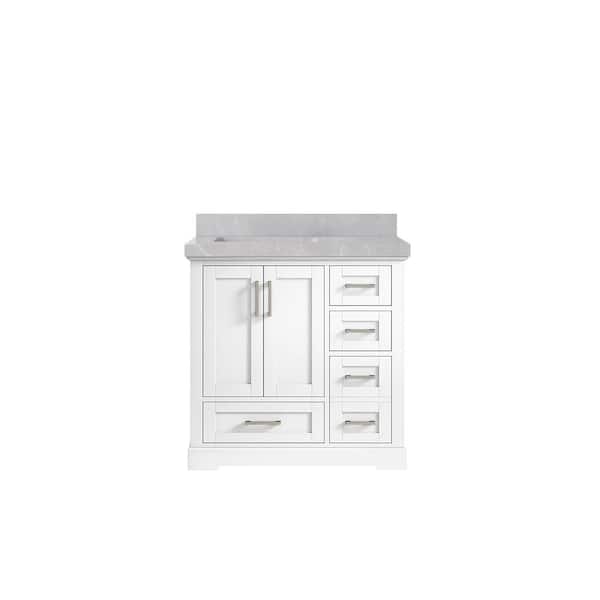 Willow Collections Boston 36 in. W x 22 in. D x 36 in. H Left Offset Sink Bath Vanity in White with 2" Pearl Gray Qt. Top