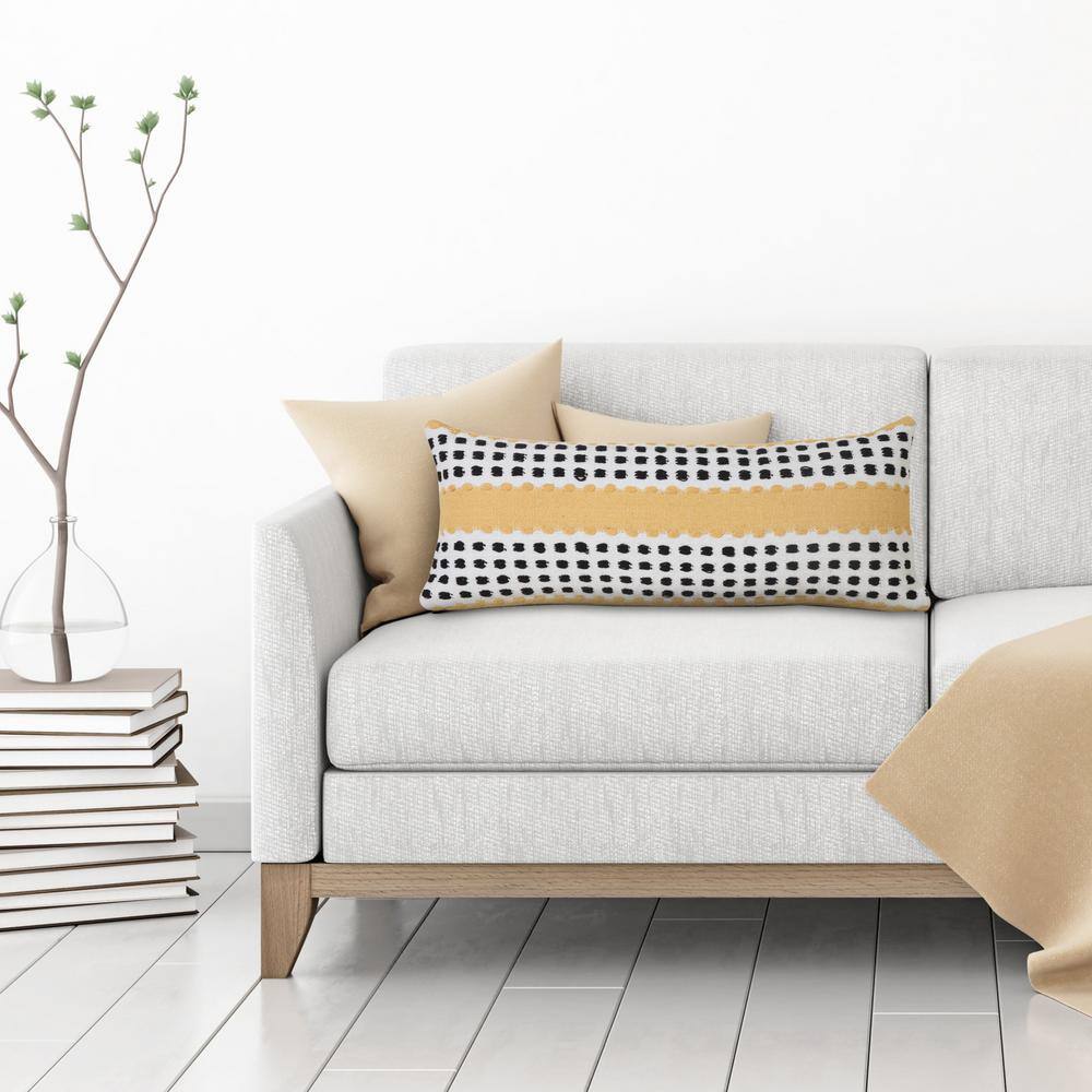 Metropolitan Yellow Black White 36" Industrial Woven Lumbar Pillow